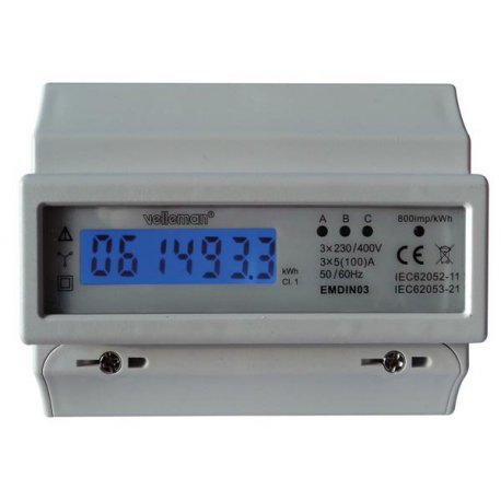 Compteur électrique EMDIN03 impulsionnel triphasé LCD DIN